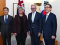 Anthony Albanese and Penny Wong have met Korea's foreign and defence ministers in Canberra. (Lukas Coch/AAP PHOTOS)